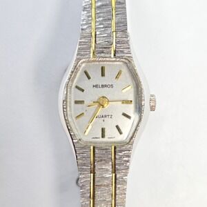 Helbros Vintage Two Tone Quartz Tonneau Watch 6.5" link Bracelet V238 24783
